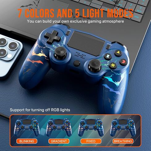 Wireless Controller for PS4, 2 Pack LED Controller for PS4 with 5 Lights Mode/USB C Charge Cable/Touchpad Turbo/Dual Motors/6-Axis Gyro/3.5mm Audio Jack, Bats-Shape Light Design Control for PS4 in Kuwait