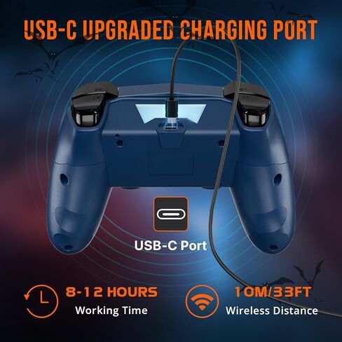 Wireless Controller for PS4, 2 Pack LED Controller for PS4 with 5 Lights Mode/USB C Charge Cable/Touchpad Turbo/Dual Motors/6-Axis Gyro/3.5mm Audio Jack, Bats-Shape Light Design Control for PS4 in Kuwait