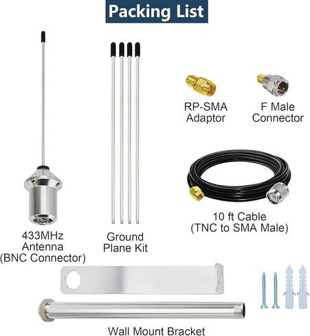 433MHz Omni External Antenna 3dbi Aerial W/10FT (3M) Coaxial Cable SMA Male and Mounting Bracket for Wireless Routers Electric Gate Opener Signal Booster Cellular Telephone Handsets Garage Door in Kuwait