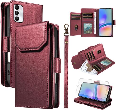 Asuwish Phone Case for Samsung Galaxy A05s/A05 Cell Wallet Cover with Tempered Glass Screen Protector Flip Credit Card Holder Slot Stand Ao5s Ao5 A 05s 05 Women Men Folio Purse Lanyard Wrist Red in Kuwait