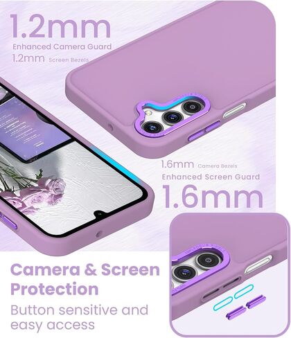 for Samsung Galaxy A15 5G Case+Tempered Glass Screen Protector, [Military Grade Protective] Slim Shockproof Matte Skin-Friendly Feeling Full Body Protective Cover for Galaxy A15 5G-Purple in Kuwait
