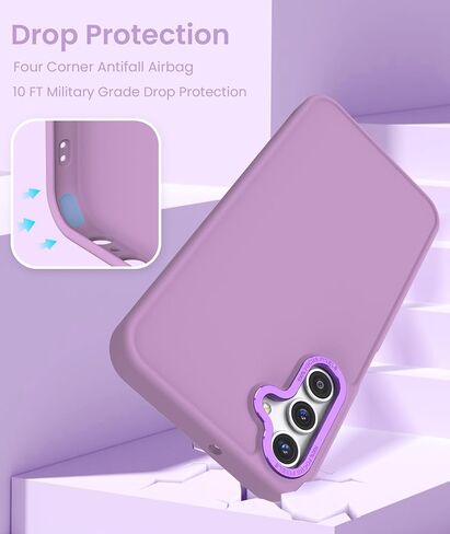 for Samsung Galaxy A15 5G Case+Tempered Glass Screen Protector, [Military Grade Protective] Slim Shockproof Matte Skin-Friendly Feeling Full Body Protective Cover for Galaxy A15 5G-Purple in Kuwait