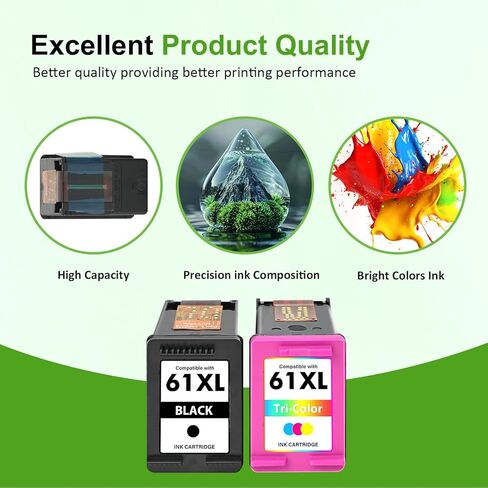 خرطوشة حبر 61XL 61 لطابعات HP بديل معاد تصنيعه لحزمة HP Ink 61 باللون الأسود والألوان لطابعة Envy 4500 5530 4502 OfficeJet 4630 DeskJet 2540 (أسود ثلاثي الألوان) in Kuwait