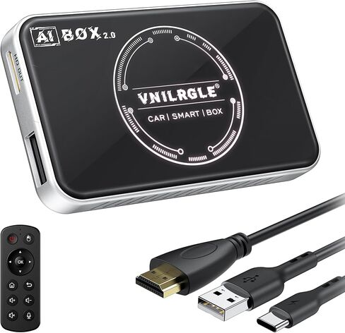 محول VNILRGLE 4 في 1 اللاسلكي CarPlay ومحول Android اللاسلكي للسيارة، متوافق مع خدمات البث مثل Netflix وYouTube، ووظائف تقسيم الشاشة والنسخ المتطابق (فضي) in Kuwait