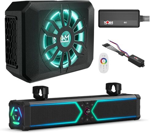 NOAM Marine Soundbar + Subwoofer Complete UTV Audio System – Waterproof Bluetooth Soundbar with RGB LED Lights & 10" Marine Subwoofer, Amplified Sound System for UTV, ATV Boat & Golf Cart in Kuwait