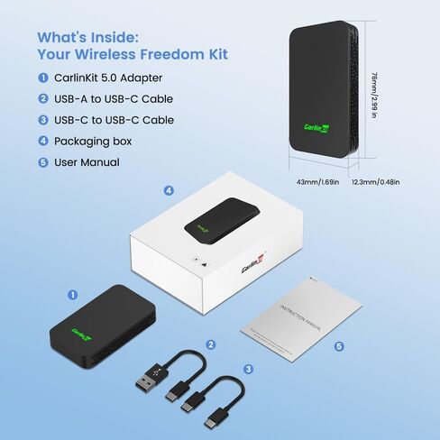 Carlinkit 5.0 Wireless CarPlay & Android Auto Adapter 2air, Plug & Play, No Lag, Stable Connection, Online Update, for Cars with OEM Wired CarPlay & Android Auto (2016-2026) in Kuwait