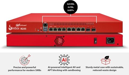 استبدل ما يصل إلى WatchGuard Firebox M295 مع مجموعة أمان إجمالية لمدة 3 سنوات - جدار حماية Rackmount، 4X 2.5 جيجابت RJ45 + 4X 1 جيجابت RJ45 و2X 10 جيجابت SFP + منافذ، أمان فرع صغير (WGM29502103) in Kuwait