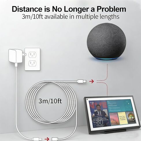 Extension Cable Power Cord Replacement for Echo Show 15 (Gen 1, 2021 & Gen 2, 2024 Releases), Alexa Show 21 Accessories, 6.6 FT in Kuwait