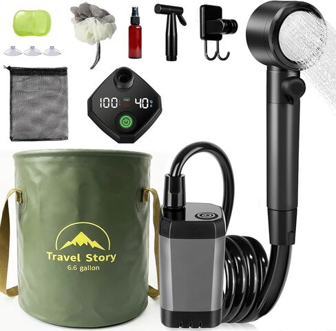 Portable Shower for Camping – 6000mAh Rechargeable Shower Pump with LED Display, 3 Modes & Spray Nozzle – IPX7 Outdoor Shower Kit for Travel, Beach, Car, Dog Bath in Saudi Arabia