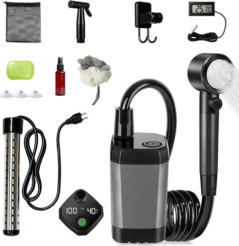 Portable Shower for Camping – 6000mAh Rechargeable Shower Pump with LED Display, 3 Modes & Spray Nozzle – IPX7 Outdoor Shower Kit for Travel, Beach, Car, Dog Bath in Saudi Arabia