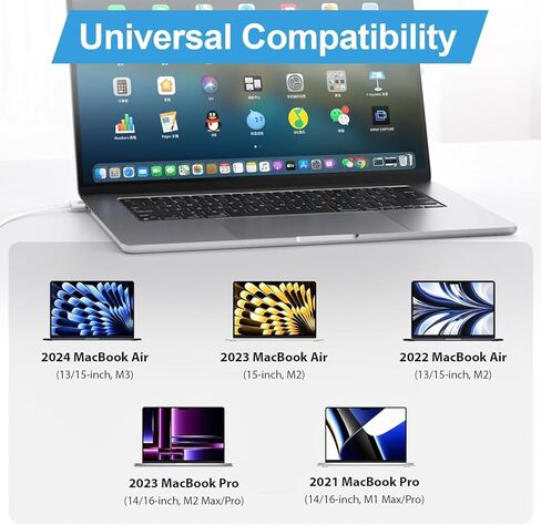شاحن Mac Book Pro بقدرة 96 وات، شاحن محول طاقة USB-C لـ 14 16 بوصة 2021 2023 M1 M2، 13 15 بوصة M2 M3 2022 2023 2024، كابل USB-C مغناطيسي مجدول بطول 6.6 قدم إلى Mag 3 مع مؤشر LED in Kuwait