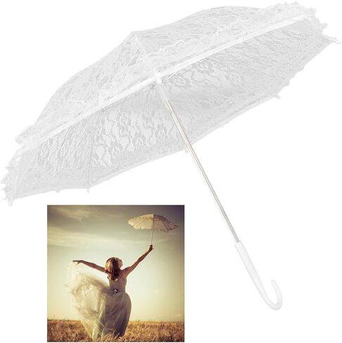 GLOGLOW Festival Category Lace Craftsmanship Stainless Steel Frame Elegant Fashionable, with Comfortable Handle, for Wedding Stage Performance Decor Lace Umbrella, Romantic White in Kuwait