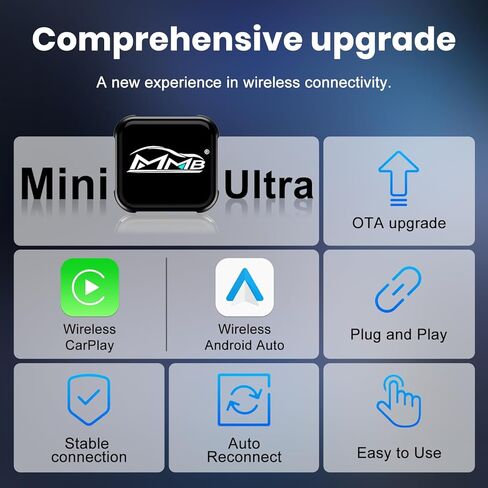 MMB Wireless CarPlay Adapter for iPhone, 2-in-1 Wireless CarPlays & Android Auto Adapter, Convert Wired to Wireless CarPlay,Plug & Play,Auto Reconnect, No Delay, USB-A/Type-C for iOS 10+ & Android 11+ in Kuwait