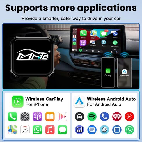 MMB Wireless CarPlay Adapter for iPhone, 2-in-1 Wireless CarPlays & Android Auto Adapter, Convert Wired to Wireless CarPlay,Plug & Play,Auto Reconnect, No Delay, USB-A/Type-C for iOS 10+ & Android 11+ in Kuwait