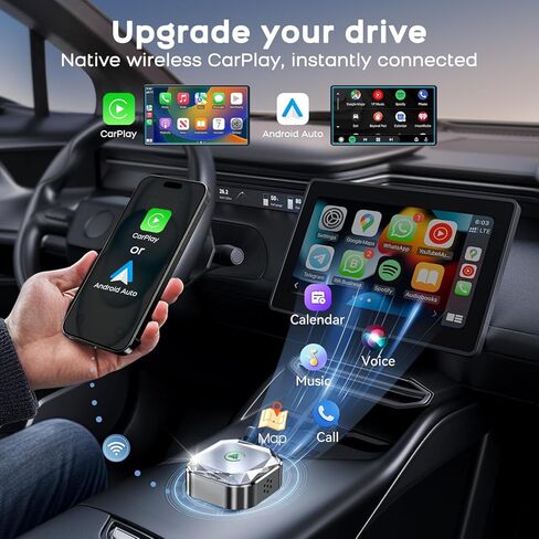 2026 Mini Wireless CarPlay Android Auto 2 in 1 Adapter - Converts Wired to Wireless Car Play Dongle, 5.8GHz Fast Bluetooth Receiver for 2016+ Vehicles, Plug & Play Auto Connect (USB-A/C) in Kuwait