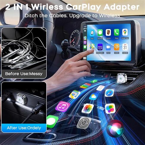 2026 Mini Wireless CarPlay Android Auto 2 in 1 Adapter - Converts Wired to Wireless Car Play Dongle, 5.8GHz Fast Bluetooth Receiver for 2016+ Vehicles, Plug & Play Auto Connect (USB-A/C) in Kuwait