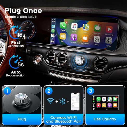 2026 Mini Wireless CarPlay Android Auto 2 in 1 Adapter - Converts Wired to Wireless Car Play Dongle, 5.8GHz Fast Bluetooth Receiver for 2016+ Vehicles, Plug & Play Auto Connect (USB-A/C) in Kuwait