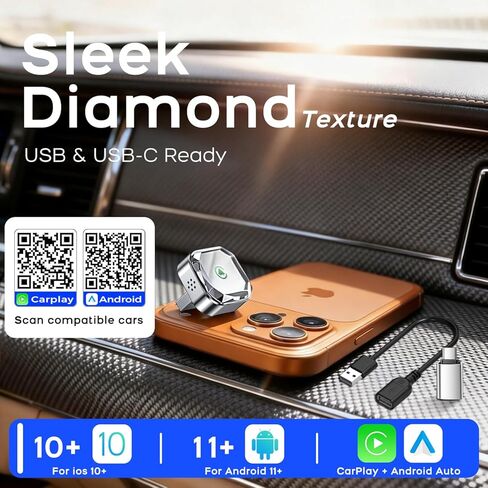2026 Mini Wireless CarPlay Android Auto 2 in 1 Adapter - Converts Wired to Wireless Car Play Dongle, 5.8GHz Fast Bluetooth Receiver for 2016+ Vehicles, Plug & Play Auto Connect (USB-A/C) in Kuwait
