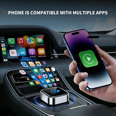 محول CarPlay اللاسلكي وAndroid Auto، تصميم ألومنيوم صغير الحجم للغاية مع تقنية النطاق المزدوج، USB-C/USB-A متوافق مع مركبات CarPlay السلكية in Kuwait