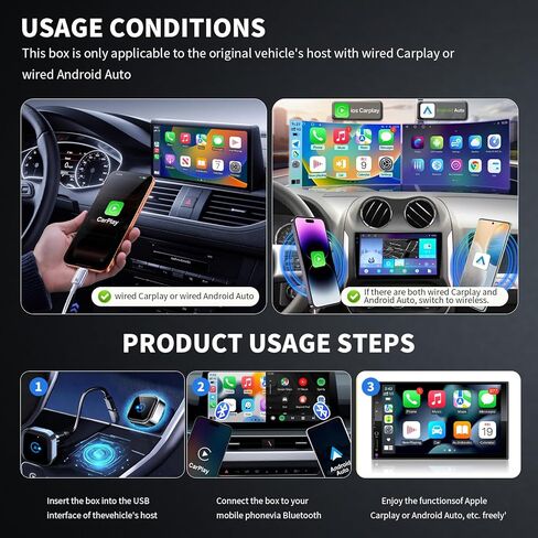 محول CarPlay اللاسلكي وAndroid Auto، تصميم ألومنيوم صغير الحجم للغاية مع تقنية النطاق المزدوج، USB-C/USB-A متوافق مع مركبات CarPlay السلكية in Kuwait