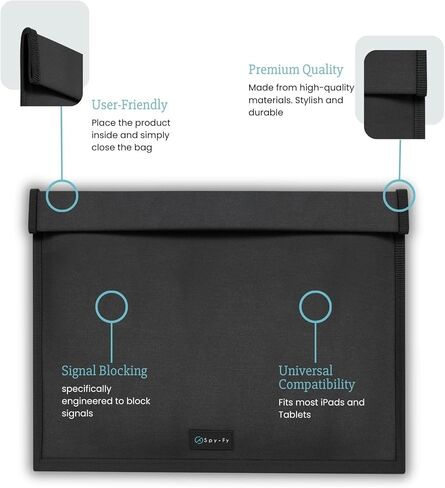 حافظة فاراداي للأجهزة اللوحية حتى 13 بوصة - حافظة مانعة للإشارة (RFID، WiFi، Bluetooth، GPS، 5G) - حماية السمع وحماية التتبع - حقيبة خصوصية للكمبيوتر اللوحي، أسود in Kuwait