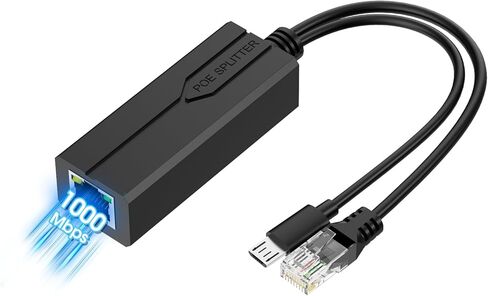 محول جيجابت Active PoE Splitter Micro USB، 48 فولت POE إلى 5 فولت 2.4 أمبير عبر إيثرنت، متوافق مع IEEE 802.3af/at بسرعة 1000 ميجابت في الثانية، لـ Raspberry Pi 3B+، كاميرات الأمان، Wyze Cam v2، مصدر طاقة Micro-B 5 فولت in Kuwait