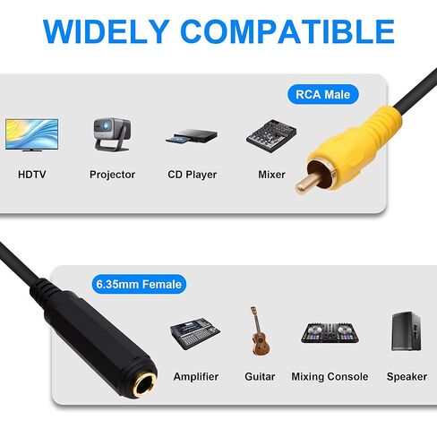 محول كابل RCA إلى 6.35 مم TS 1/4 بوصة 6.35 أنثى أحادية إلى RCA ذكر محول صوت وصلة تمديد كابل لخلاط مكبر الصوت للتلفزيون - 30 سم/11.8 بوصة-قطعتان in Kuwait