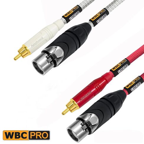 زوج كبل RCA إلى XLR (أنثى) بطول 2 قدم - WBC-PRO-LOCAP منخفض السعة (14pF/قدم) 22 AWG لعشاق الصوت فائق الصمت وكابل توصيل صوتي بدرجة احترافية - مقابس أمفينول وسترات تويد حمراء وفضية in Kuwait
