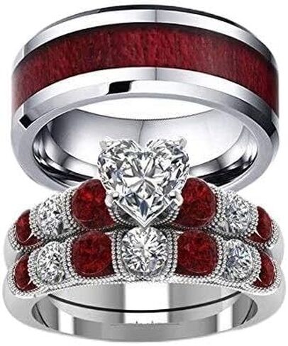 Gy Jewelry مجموعات خواتم الزفاف له ولها خواتم متطابقة للأزواج باللون الأسود للنساء مكعب أحمر زركونيا خاتم خطوبة الزفاف مجموعات الزفاف وفرقة زفاف من كربيد التنجستن للرجال in Saudi Arabia