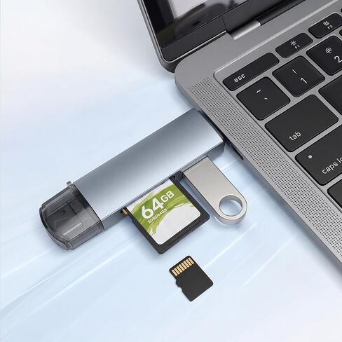 6 in 1 SD Card Reader, USB C/USB 3.0 Dual Slot OTG Memory Card Adapter for TF/SD/Micro SD/SDXC/Micro SDXC/Micro SDHC Memory Cards (Silver) in Kuwait