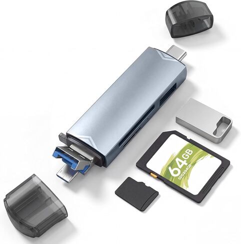 6 in 1 SD Card Reader, USB C/USB 3.0 Dual Slot OTG Memory Card Adapter for TF/SD/Micro SD/SDXC/Micro SDXC/Micro SDHC Memory Cards (Silver) in Kuwait