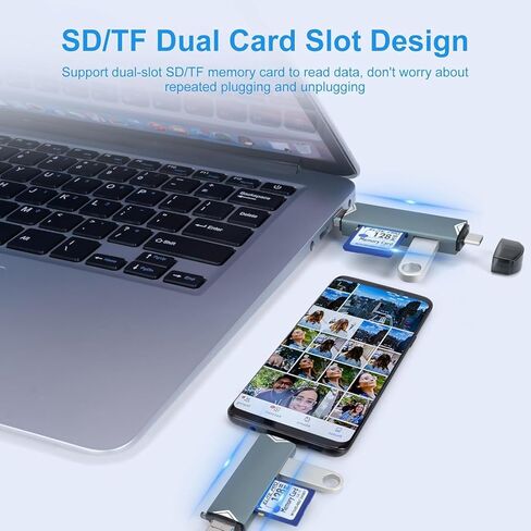6 in 1 SD Card Reader, USB C/USB 3.0 Dual Slot OTG Memory Card Adapter for TF/SD/Micro SD/SDXC/Micro SDXC/Micro SDHC Memory Cards (Silver) in Kuwait