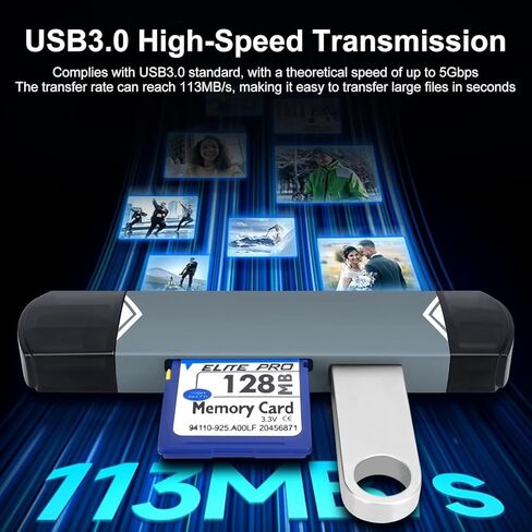 6 in 1 SD Card Reader, USB C/USB 3.0 Dual Slot OTG Memory Card Adapter for TF/SD/Micro SD/SDXC/Micro SDXC/Micro SDHC Memory Cards (Silver) in Kuwait