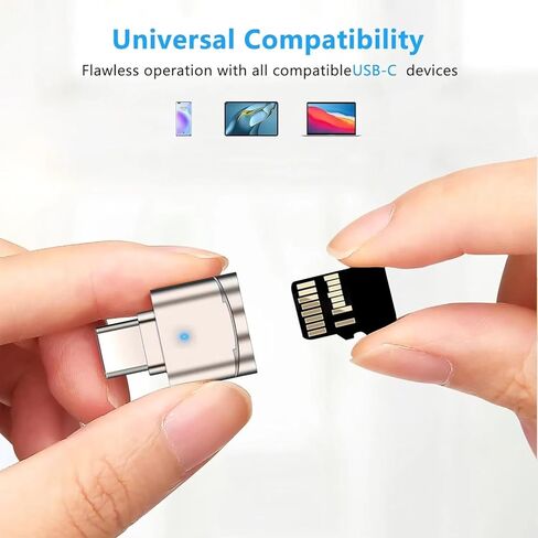 قارئ Type-C TF مع هيكل من سبائك الزنك، محول USB-C إلى USB لأجهزة الكمبيوتر المحمول، MacBook، Samsung Galaxy - قارئ بطاقة SD محمول، لا يتطلب بطارية، التخزين غير متضمن in Kuwait