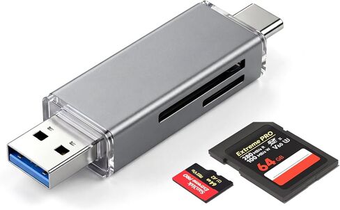SD Card Reader USB C, USB 3.0 Dual Slots Micro SD Card Reader, 2 in 1 Memory Card Reader for SD/Micro SD(TF)/SDHC/SDXC/MMC, Compatible with Laptop, PC, iPhone, MacBook Pro/Air, iPad Pro, Android in Kuwait