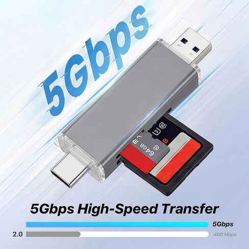 SD Card Reader USB C, USB 3.0 Dual Slots Micro SD Card Reader, 2 in 1 Memory Card Reader for SD/Micro SD(TF)/SDHC/SDXC/MMC, Compatible with Laptop, PC, iPhone, MacBook Pro/Air, iPad Pro, Android in Kuwait