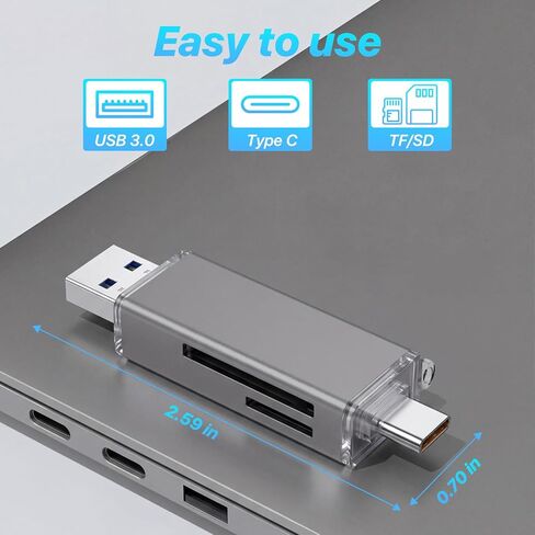 SD Card Reader USB C, USB 3.0 Dual Slots Micro SD Card Reader, 2 in 1 Memory Card Reader for SD/Micro SD(TF)/SDHC/SDXC/MMC, Compatible with Laptop, PC, iPhone, MacBook Pro/Air, iPad Pro, Android in Kuwait