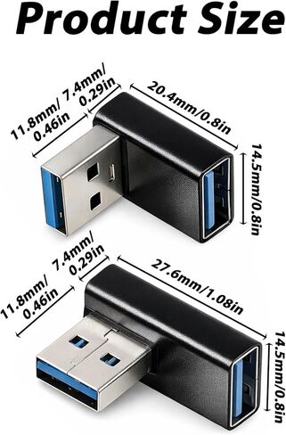 4 Pack 90 Degree USB 3.0 Adapter, USB Extender Connector Adapter Up and Down Angle, Left and Right Angle USBs A Male to Female Converter Extender for PC, Laptop, Mouse, Keyboard in Kuwait