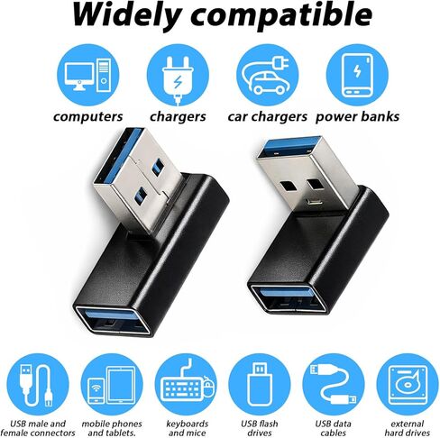 4 Pack 90 Degree USB 3.0 Adapter, USB Extender Connector Adapter Up and Down Angle, Left and Right Angle USBs A Male to Female Converter Extender for PC, Laptop, Mouse, Keyboard in Kuwait