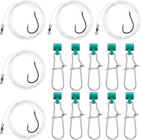 5 Pack Slider Fishing Rigs 6/0 Circle Hook with 3ft 60lb Monofilament 10 Pcs Leader Fishing Line Sinker Slides for Striped Bass for Surf Beach Boat Fish in Kuwait