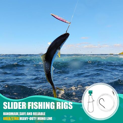 5 Pack Slider Fishing Rigs 6/0 Circle Hook with 3ft 60lb Monofilament 10 Pcs Leader Fishing Line Sinker Slides for Striped Bass for Surf Beach Boat Fish in Kuwait