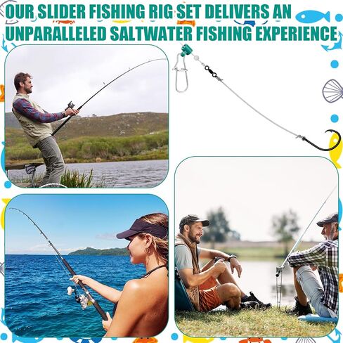 5 Pack Slider Fishing Rigs 6/0 Circle Hook with 3ft 60lb Monofilament 10 Pcs Leader Fishing Line Sinker Slides for Striped Bass for Surf Beach Boat Fish in Kuwait