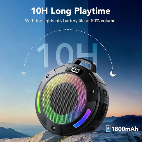 Bluetooth Speaker, 2026 Portable Wireless Shower Speaker, Digital Display Portable Speaker with Detachable hook ,IPX7 Waterproof with LED Light, HD Sound & Bass for Bathroom, Pool, Beach & Outdoor in Kuwait