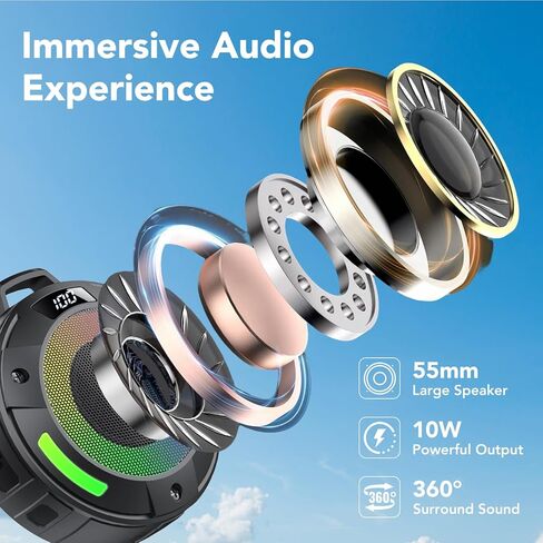 Bluetooth Speaker, 2026 Portable Wireless Shower Speaker, Digital Display Portable Speaker with Detachable hook ,IPX7 Waterproof with LED Light, HD Sound & Bass for Bathroom, Pool, Beach & Outdoor in Kuwait