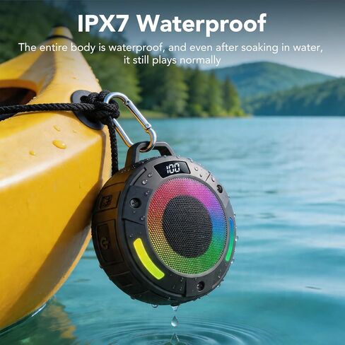 Bluetooth Speaker, 2026 Portable Wireless Shower Speaker, Digital Display Portable Speaker with Detachable hook ,IPX7 Waterproof with LED Light, HD Sound & Bass for Bathroom, Pool, Beach & Outdoor in Kuwait