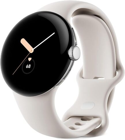 Google Pixel Watch, 41mm Polished Silver Case w/Chalk Active Band, Android Smartwatch with Fitbit Activity, Fitness, Sleep, Heart Rate Tracking, LTE Support (Renewed) in Kuwait