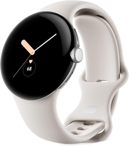 Google Pixel Watch, 41mm Polished Silver Case w/Chalk Active Band, Android Smartwatch with Fitbit Activity, Fitness, Sleep, Heart Rate Tracking, LTE Support (Renewed) in Kuwait