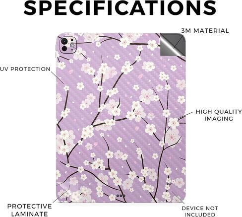 غلاف من ألياف الكربون متوافق مع Apple iPad Pro 13 (M4) 2024 - Sakura Purple - غطاء لاصق واقٍ من الفينيل الفاخر 3M - سهل الاستخدام | صُنع في الولايات المتحدة الأمريكية بواسطة MightySkins in Kuwait