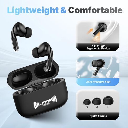 Wireless Earbuds, Bluetooth 5.3 Headphones Wireless Earbuds with 4 ENC Noise Cancelling Mic, 40+Hrs, HiFi Bass 3D-Stereo, USB C in-Ear Earphones, Ear Buds for iPhone, Android,Laptop in Kuwait