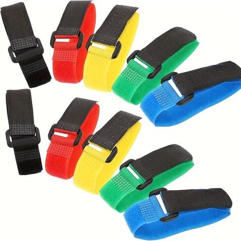 12Pcs Heavy Duty Reusable Cable Ties, Multi-Color Hook and Loop Cord Organizer Straps with Buckle, Adjustable Fastening Tie-Downs for Home Office & Electronics in Kuwait